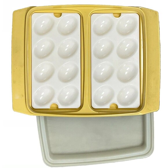 Tupperware Vintage‎ Deviled Egg Keeper Carrier Tray Lid Gold 723-3 722-3 665-3 - Picture 1 of 8